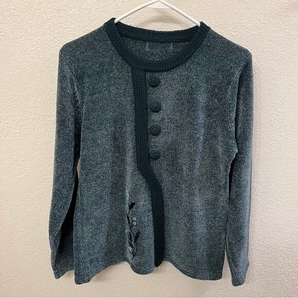 Green Embroidered Long Sleeve Sweater - Picture 1 of 4